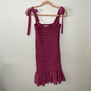 NWT Bella Dahl Smocked Tie Shoulder Mini Dress in Pink. Size XS